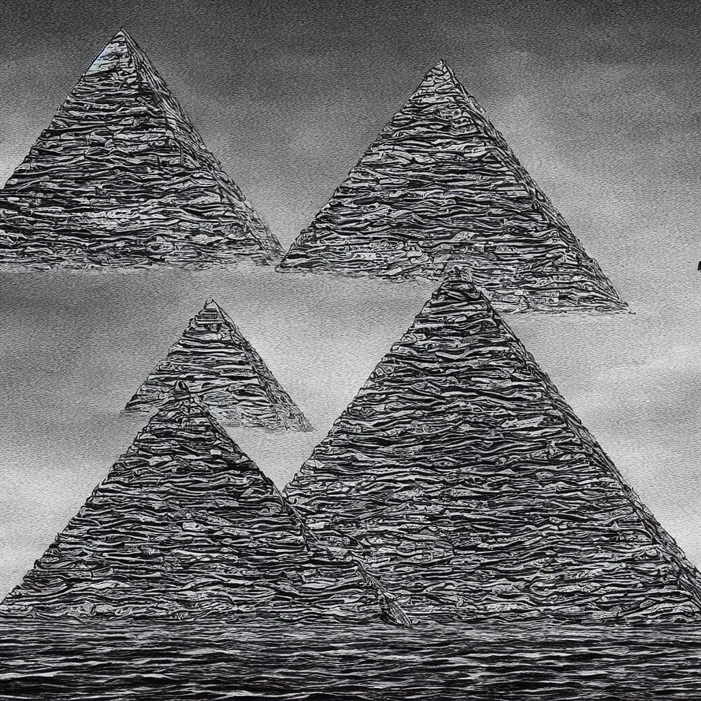 Prompt: A very beautiful painting of a (((dark Pyramid))) at Sea In style of Junji Ito and Trevor Henderson.highly realistic,hyper detailed,4k,digital art,sci-fi