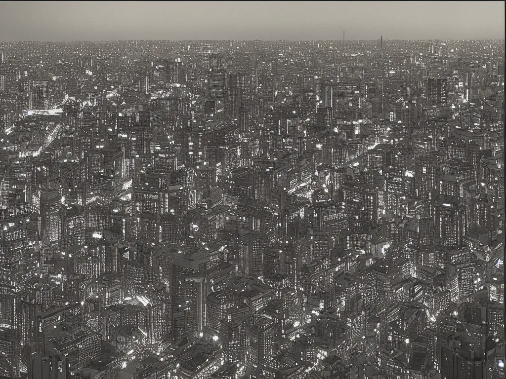 Image similar to “a view of tokyo at night from the top of a building, a matte painting by Ryoji Ikeda, flickr, sōsaku hanga, cityscape, nightscape, flickr”