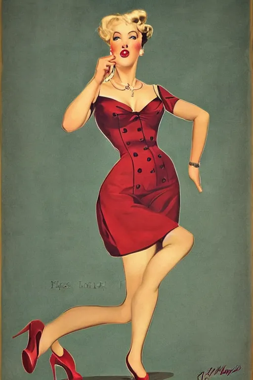 Prompt: a portrait of a one full body pin up post war, dressing a military unioform, garden backgound Gil Elvgren style