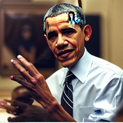 Prompt: a screenshot Barack Obama in Death Note (2006)
