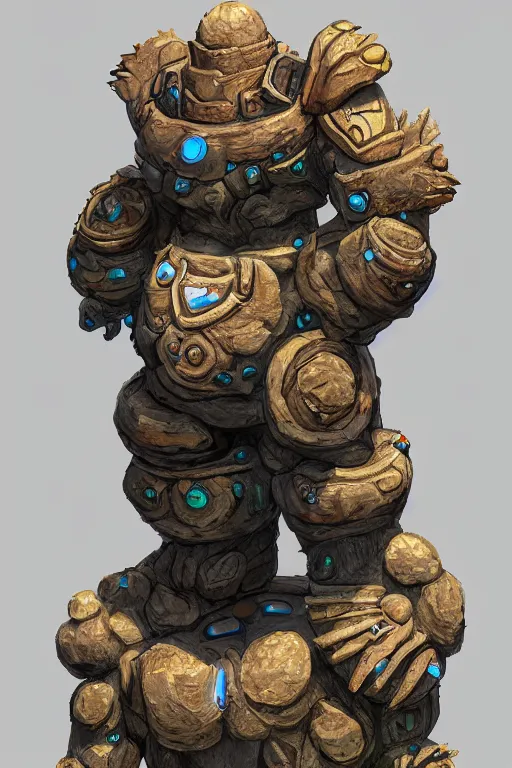 Image similar to zelda fantasy art giant golem troll wood rock greeble gemstone, global illumination ray tracing hdr fanart arstation by sung choi and eric pfeiffer and gabriel garza and casper konefal