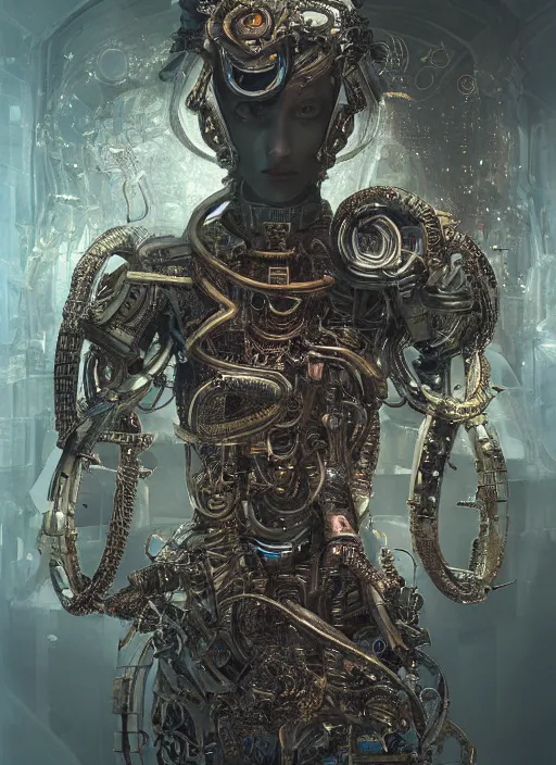 Image similar to portrait of futuristic king arthur knight medusa cyborg, kintsugi, x - ray, steam and cyberpunk, modern fine art, fractal, intricate, elegant, highly detailed, digital photography, subsurface scattering, by jheronimus bosch and frank miller and greg rutkowski,