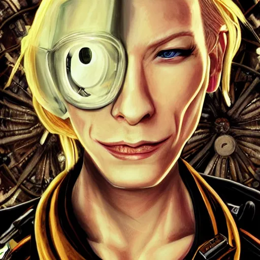 Prompt: cyborg cate blanchett, anime,drawing ,steampunk