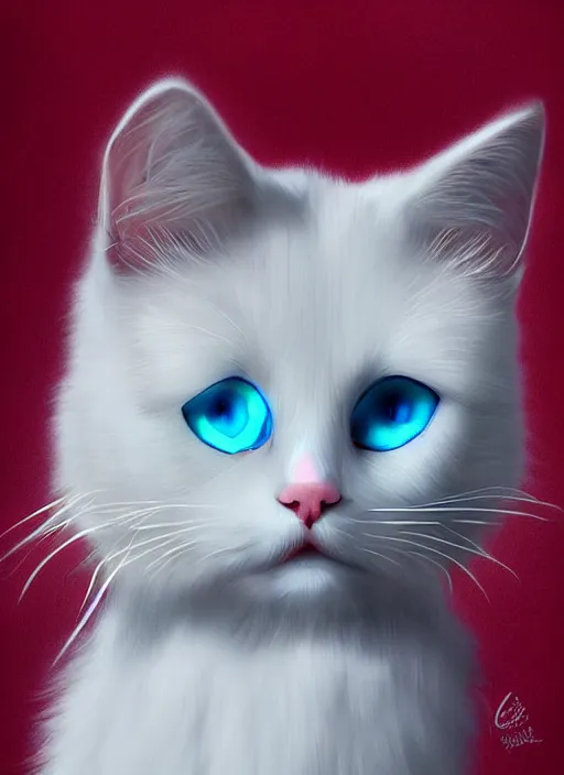 Image similar to beautiful digital art of a white ragdoll cat with blue eyes, trending on artstation