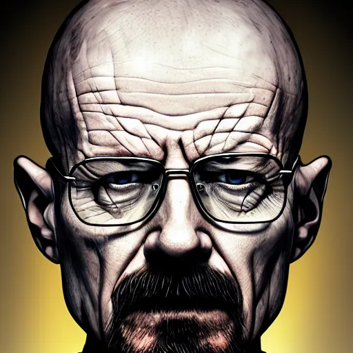 Image similar to Walter White, Zombie, Butcher, portrait, fantasy, medieval, vivid colors, elegant, concept art, sharp focus, beautiful face, digital art, Hyper-realistic, 4K, Unreal Engine, Highly Detailed, HD, Dramatic Lighting by Brom, trending on Artstation