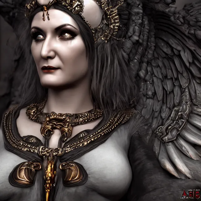 Image similar to perfectly - centered close - up portrait, candid photography, goddess of death, by anne stokes, updo, highly detailed, accurate, unreal engine 5