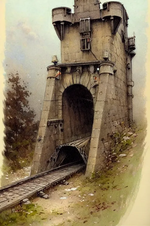 Prompt: (((((1950s castle drawbridge . muted colors.))))) by Jean-Baptiste Monge !!!!!!!!!!!!!!!!!!!!!!!!!!!