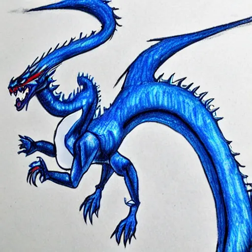 Image similar to wax crayon drawing of the blue - eyes white dragon from yu - gi - oh