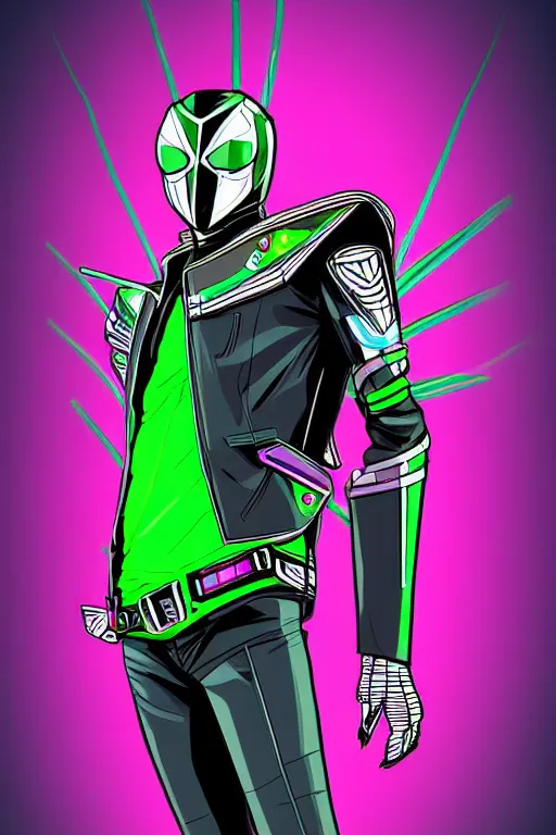 Image similar to random kamen rider. gta vice city style art, pop art, aesthetic art, 8 k, stylish, elegant asymmetrical, high details, digital painting, concept art, smooth, beautiful, amazing details, full body perfect, sharp focus, illustration, intricate, art by arstation and mimmo rottela, pixels art by paul robertson