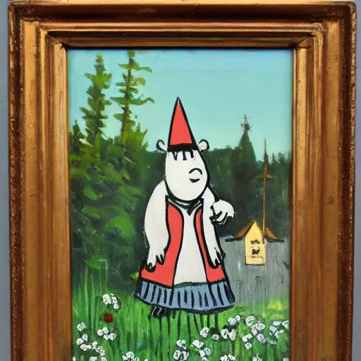 Prompt: moomin, oil painting, met collection, vintage comic