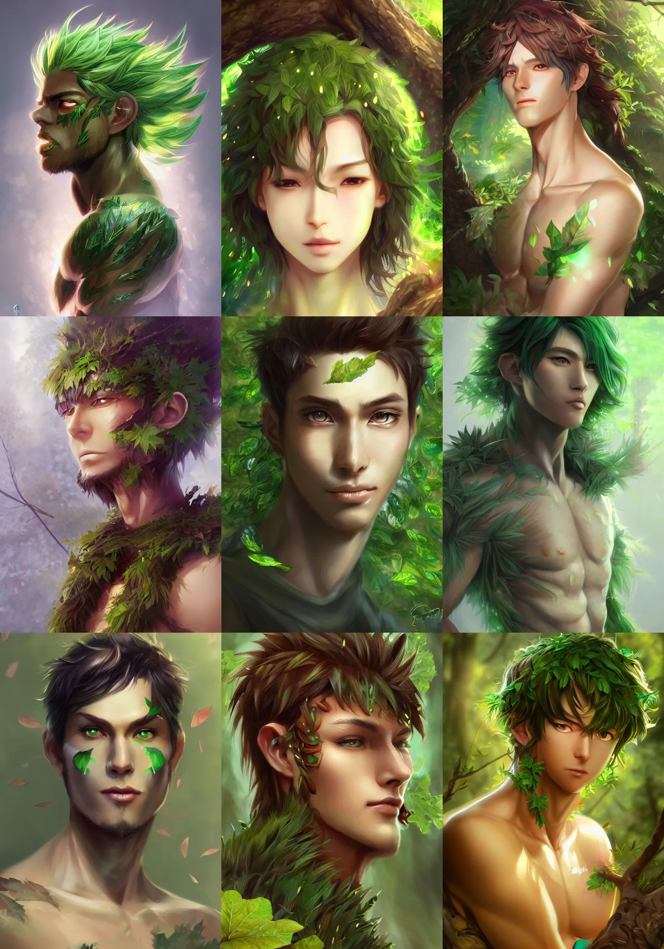 A Realistic Anime Portrait Of A Handsome Dryad With Stable Diffusion