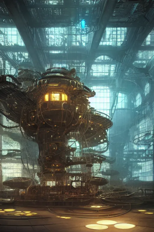 Image similar to Digital concept art, very highly detailed solarpunk Haker that haking siting inside the giant very highly detailed solarpunk computer, by Hiromasa Ogura, very highly Detailed digital concept art by Greg Rutkowski, Dimensional Cyan Gold LED light, rendered in Octane Render