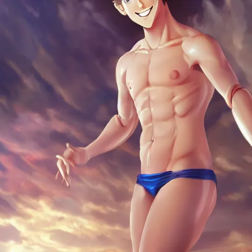 Image similar to a very beautiful young mature anime mark zuckerberg, full body, joyful smile, human emotions, robotic body, bikini, miniskirt, highly detailed, cinematic wallpaper by stanley artgerm lau