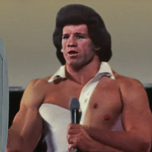 Prompt: joe biden as a 1 9 8 0 s wrestler. highly detailed. hyper real photo. 4 k.