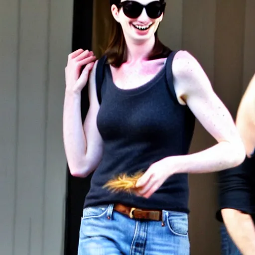 Prompt: anne hathaway hairy armpits