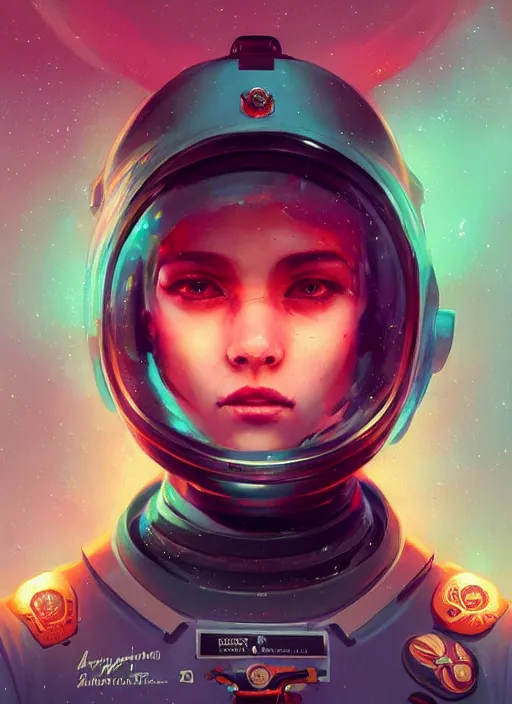 Image similar to portrait of a cosmonaut girl creature with biological parts by Artgerm and Greg Rutkowski , néon light, digital painting, highly detailed, trending on artstation