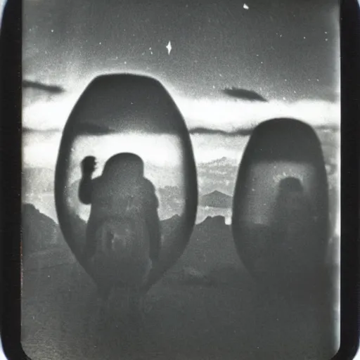 Image similar to polaroid photograph of aliens visiting earth, 1 9 5 0