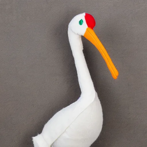 Prompt: plush of a stork wearing an elegant suit