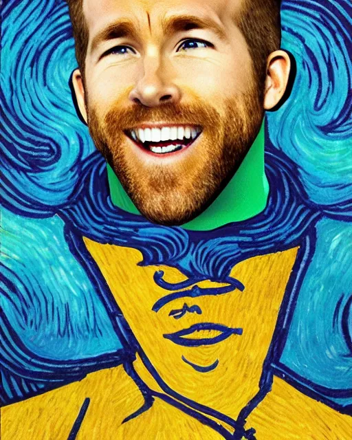 Image similar to ryan reynolds laughing maniacally by vincent van gogh