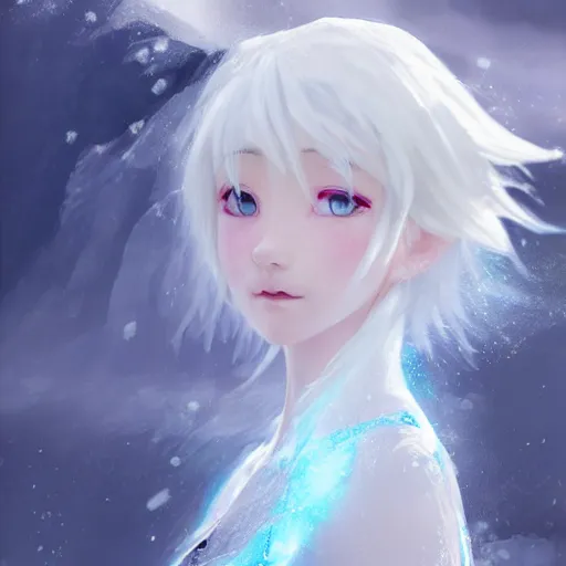 Image similar to white-haired anime girl frozen in an ice floe, intricate, highly detailed, smooth, close-up, artstation, digital illustration by Ruan Jia