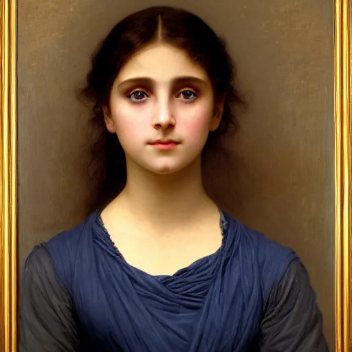 Image similar to A detailed portrait of Alia Atreides, a girl with glowing blue eyes, by William-Adolphe Bouguereau