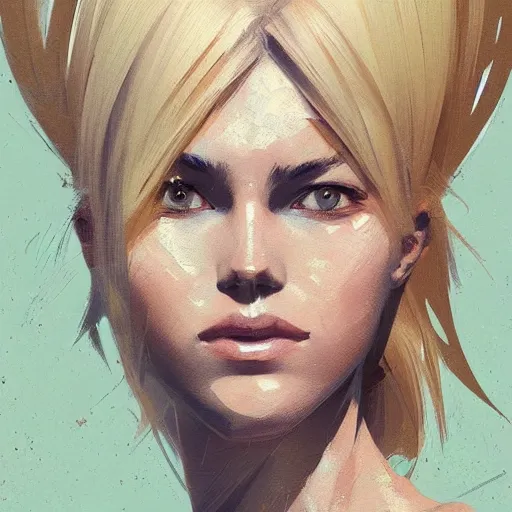 Image similar to Beautiful girl with blond hair profile picture by Greg Rutkowski, asymmetrical, Organic Painting , Matte Painting, geometric shapes, hard edges, street art, trending on the artstation:2 by Sachin Teng:4