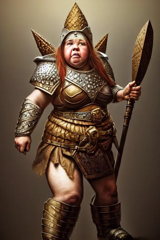 Image similar to hyperrealistic mixed media painting of a female dwarven cleric, chubby short stature, d&d, full body, weilding a mighty warhammer, stunning 3d render inspired art by P. Craig Russell and Barry Windsor-Smith + perfect facial symmetry + dim volumetric lighting, 8k octane beautifully detailed render, post-processing, extremely hyperdetailed, intricate, epic composition, grim yet sparkling atmosphere, cinematic lighting + masterpiece, trending on artstation, very very detailed, masterpiece, stunning