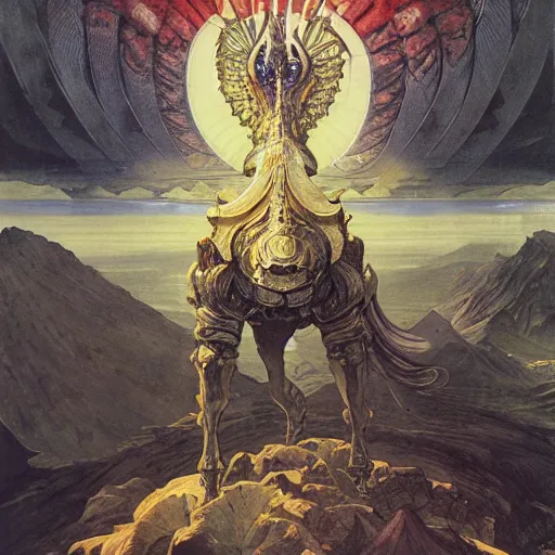 Prompt: portrait of immense, majestic, surreal, terrifying yosh from nintendo standing triumphant over the city, perfectly clear face, by j. c. leyendecker, bosch, and beksinski