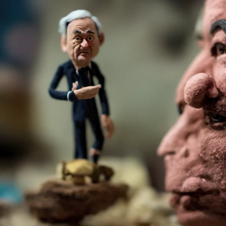 Image similar to a cinematic film still of a claymation stop motion film starring bill murray, portrait, shallow depth of field, 8 0 mm, f 1. 8