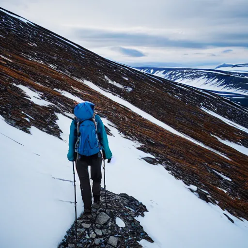 Prompt: trekking in the Halti mountain in the northen Finland, in style of Greg Rutkowski, width 768