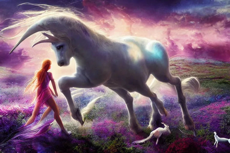 Prompt: this is the story of the last unicorn on earth. photo - realistic hd, hyperrealism, colourful, highly detailed, cinematic, luminescence, 3 2 k, dop, high contrast, intricate, mystery, epic, fantasy