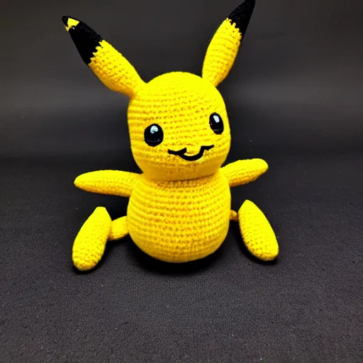 Prompt: crocheted plush toy of emo pikachu