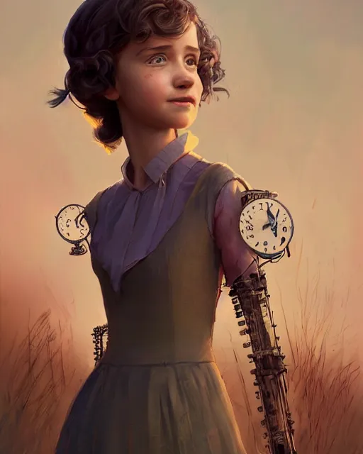 Prompt: weta disney pixar movie still full body portrait photo of young millie alicia bobby vikander brown with translucent skin and as a sad clockwork girl with gears and springs by pixar, by weta, wlop, ilya kuvshinov, rossdraws, artgerm, latex, iridescent, bright morning, anime, liosh, mucha