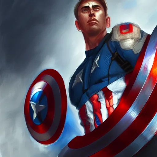 Image similar to Captain America, a digital painting by Yun-Fei Ji, deviantart contest winner, fantasy art, detailed painting, artstation hd, concept art