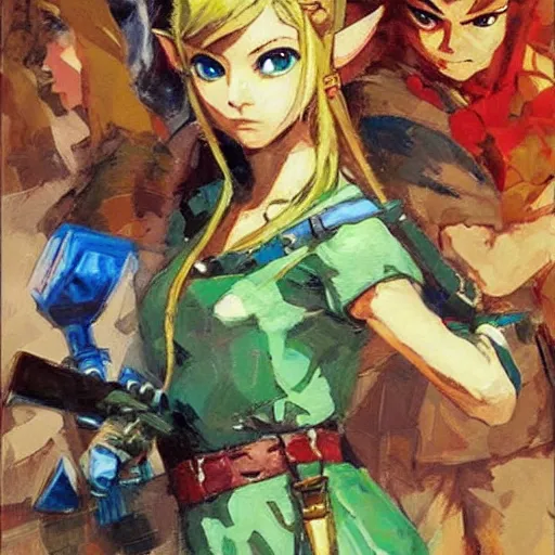 Image similar to legend of zelda by michael garmash, katsuhiro otomo, vincent di fate, rule of thirds, seductive look, beautiful