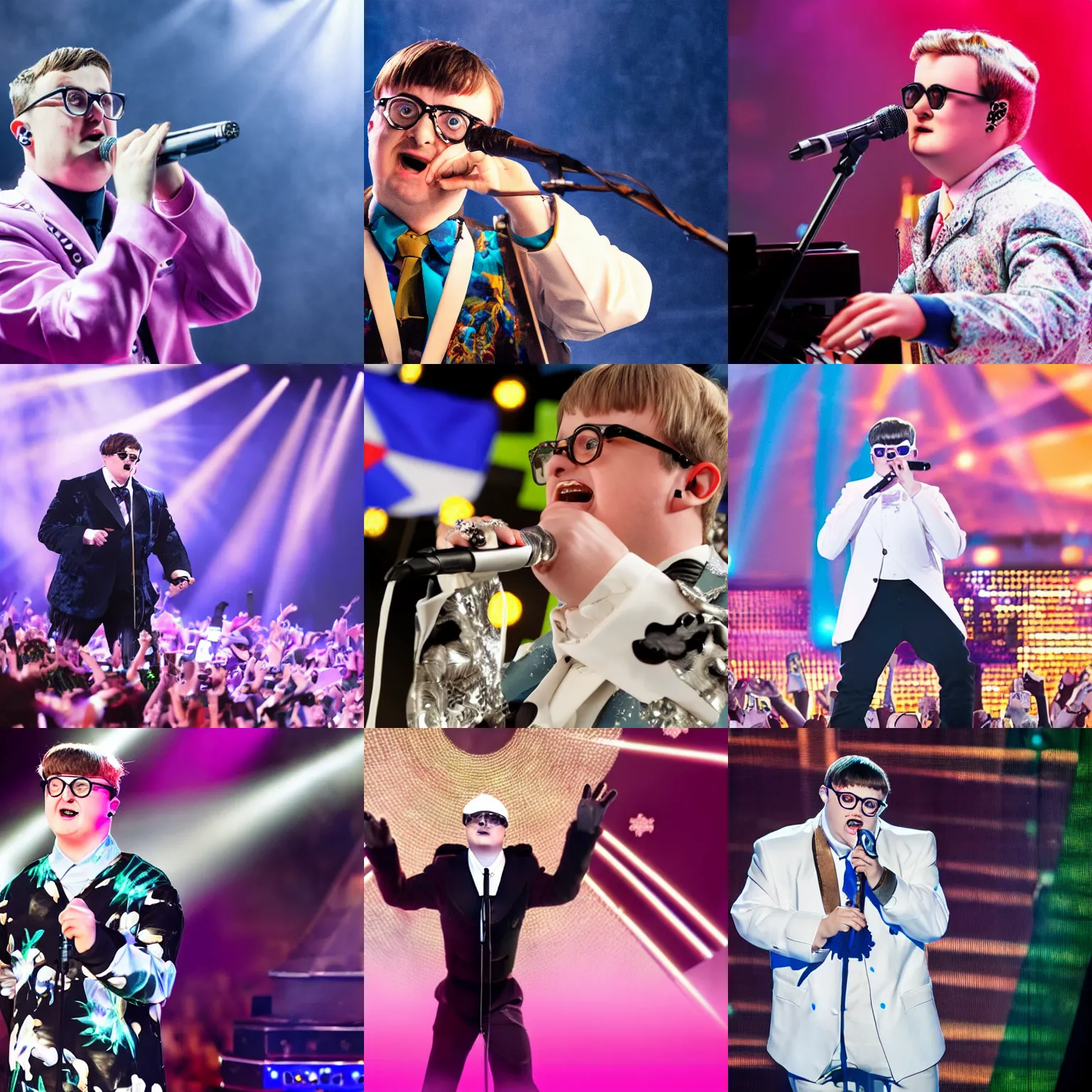 Prompt: a detailed photograph of oliver tree performing at eurovision