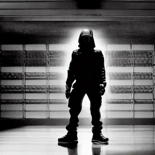 Image similar to movie still of eminem cyborg, cinematic composition, cinematic light, criterion collection, by david lynch