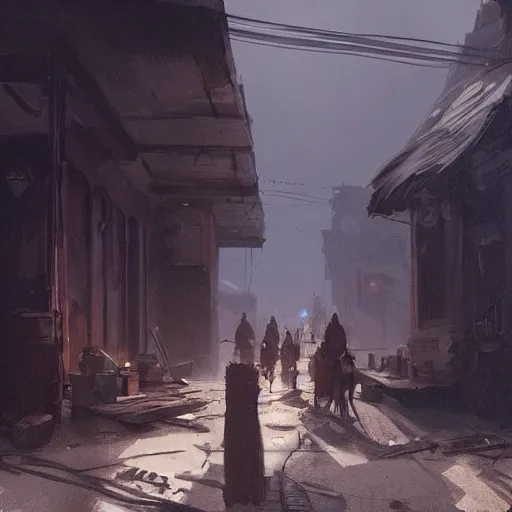 Image similar to old west concept art by greg rutkowski, high noon in a desolate town with broken down shops and a saloon, enigmatic atmosphere, beautiful and cinematic lighting, artstation hq.