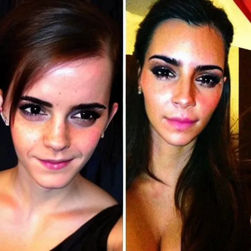 Image similar to a woman who is a combination of emma watson and kim kardashian, selfie