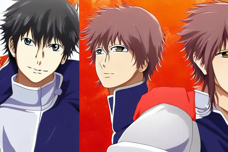 Prompt: Two anime handsome boys,Gintama