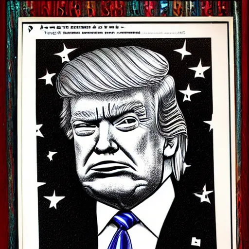 Image similar to a portrait of dONALD tRUMP drawn by Robert Crumb