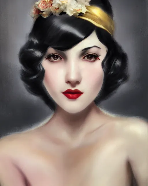 Prompt: artgerm and wlop close portrait digital realist painting of a 1 9 2 0 s beautiful woman at a party in a mansion, strong contrast, unreal engine, hyper realism, realistic shading, cinematic composition, realistic render, octane render, detailed textures, photorealistic, ultrawide shot, 3 5 mm film