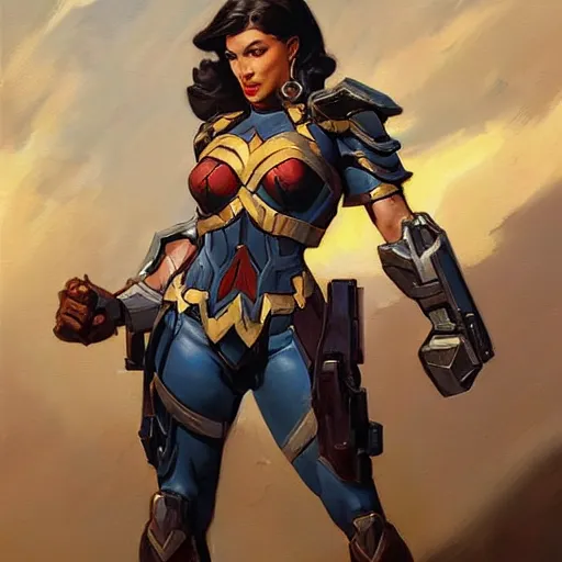 Prompt: greg manchess portrait painting of armored punisher wonderwoman as overwatch character, medium shot, asymmetrical, profile picture, organic painting, sunny day, matte painting, bold shapes, hard edges, street art, trending on artstation, by huang guangjian and gil elvgren and sachin teng