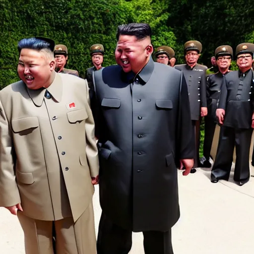 Image similar to picture of kanye west meeting kim jong un, both laughing