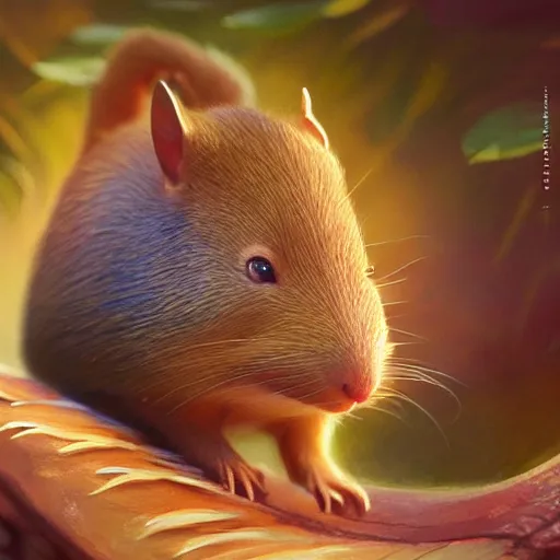 Prompt: agouti close shot, cute, fantasy painting, concept art, global illumination, tankoban, 4 k, fantasy painting, hyper detailed, pixar animation style, 8 k, studio light, award winning, by artgerm, sylvain sarrailh, rossdraws, wlop, very beautiful