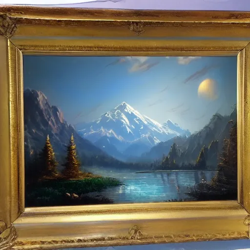 Prompt: a beautiful matte painting of a character, by steve argyle and mark arian, in an environment painted by bob ross