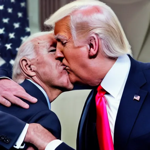 Image similar to Donald Trump kisses Joe Biden, detailed, realistic