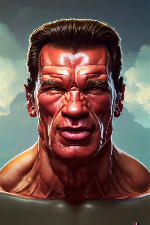 Prompt: a square watermelon arnold schwarzenegger face, hyper detailed, digital art, artstation, cinematic lighting, studio quality, smooth render, by peter mohrbacher, hajime sorayama, wayne barlowe, boris vallejo, aaron horkey, gaston bussiere, craig mullins