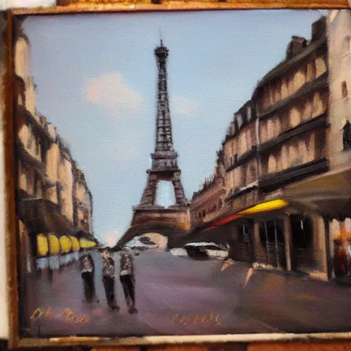 Image similar to old paris streetscape, oil painting, soft focus.