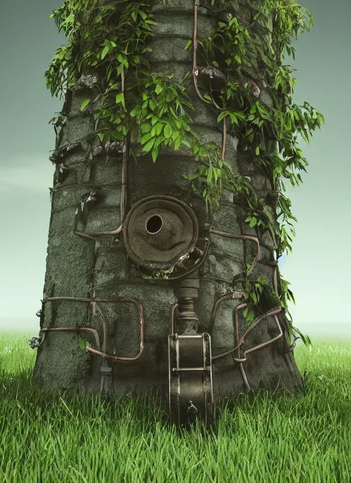 Image similar to Location : unusual castle grounds at the base of a tree Details to include : * gas mask * tram lines * flower pots unreal 5, DAZ, hyperrealistic, octane render, dynamic lighting